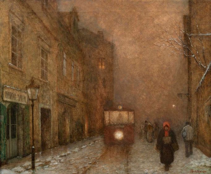 Jakub Schikaneder: Tramvaj v pražské ulici