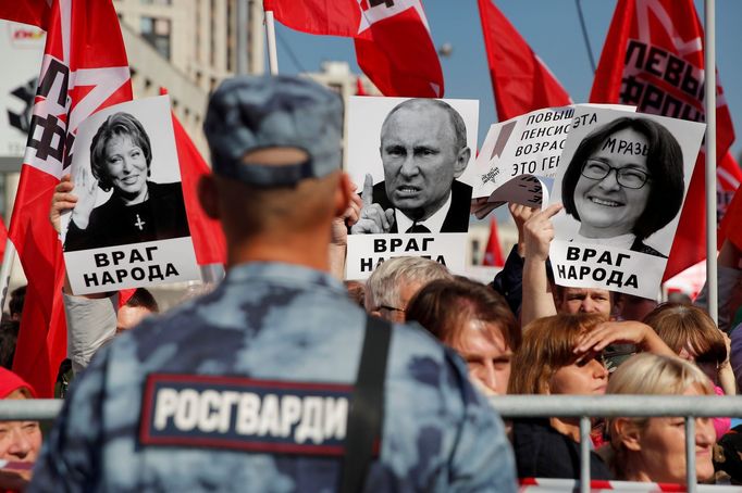 Protest proti ruské penzijní reformě z 22. září 2018.