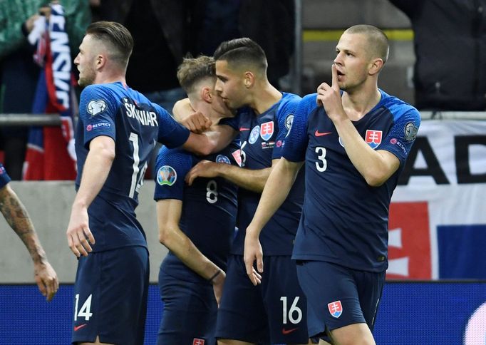 Soccer Football - Euro 2020 Qualifier - Group E - Slovakia v Hungary - City Arena, Trnava , Slovakia - March 21, 2019  Slovakia's Ondrej Duda celebrates scoring their fir