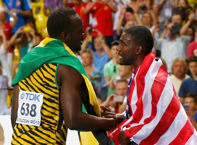 MS v atletice 2013, 100 m - finále: Usain Bolt a Justin Gatlin