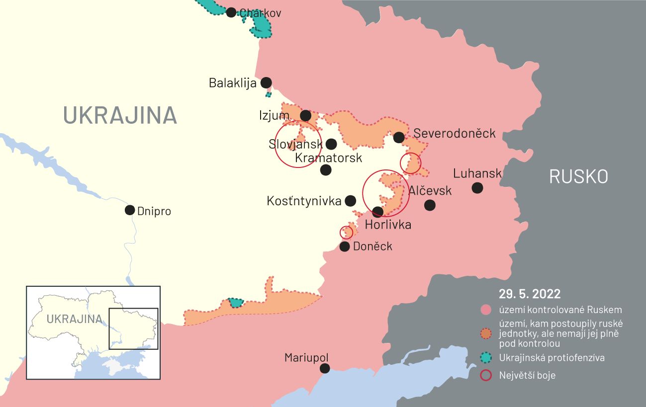 30. květen 2022: Mapa bojů na Ukrajině