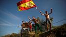 Supporters celebrate Honda MotoGP Spanish rider Marc Marquez's victory in the Spanish Grand Prix at Jerez racetrack, on a road in the outskirts of Algodonales, near Jerez