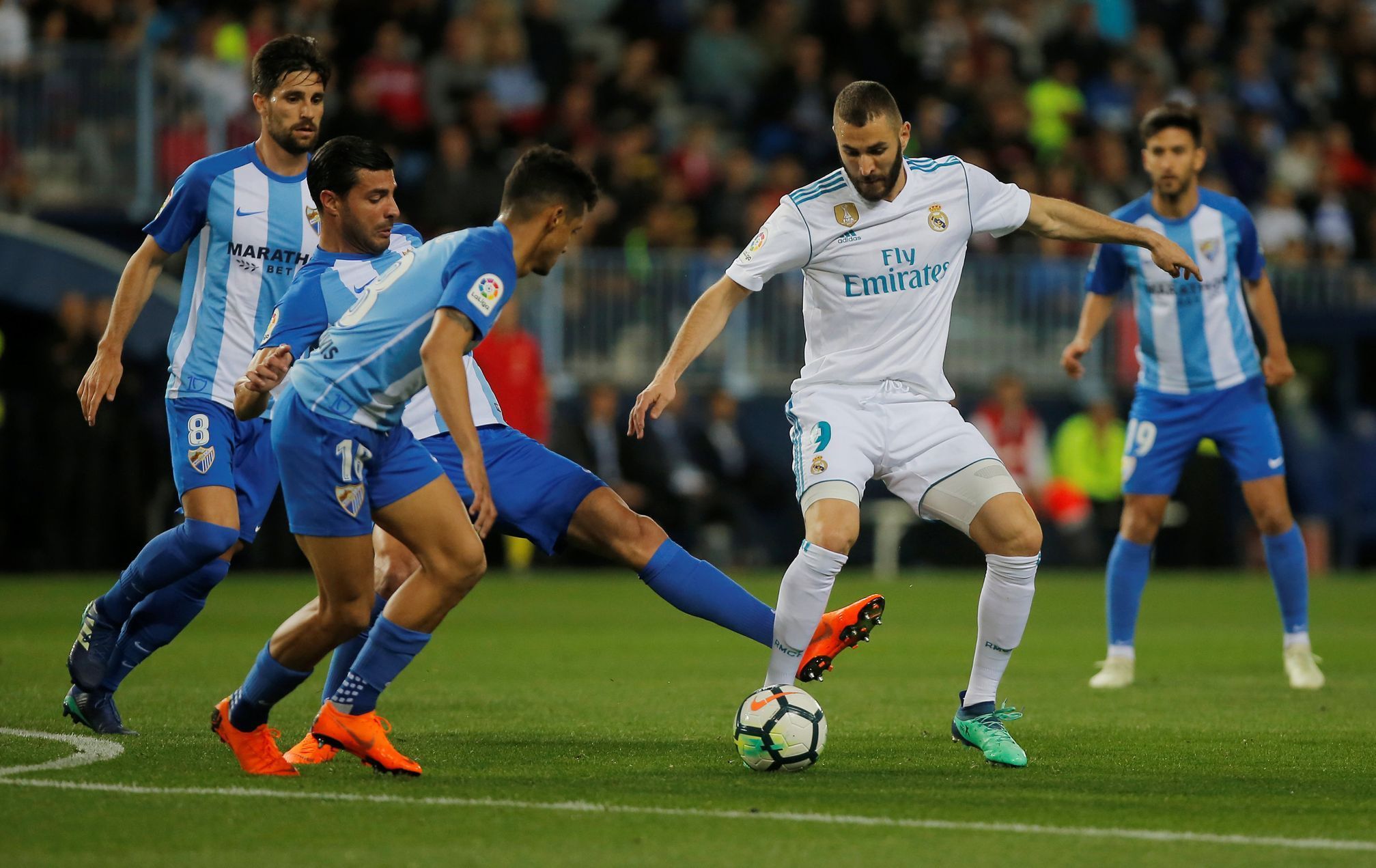 fotbal, španělská liga 2017/2018, Málaga - Real Madrid, Karim Benzema