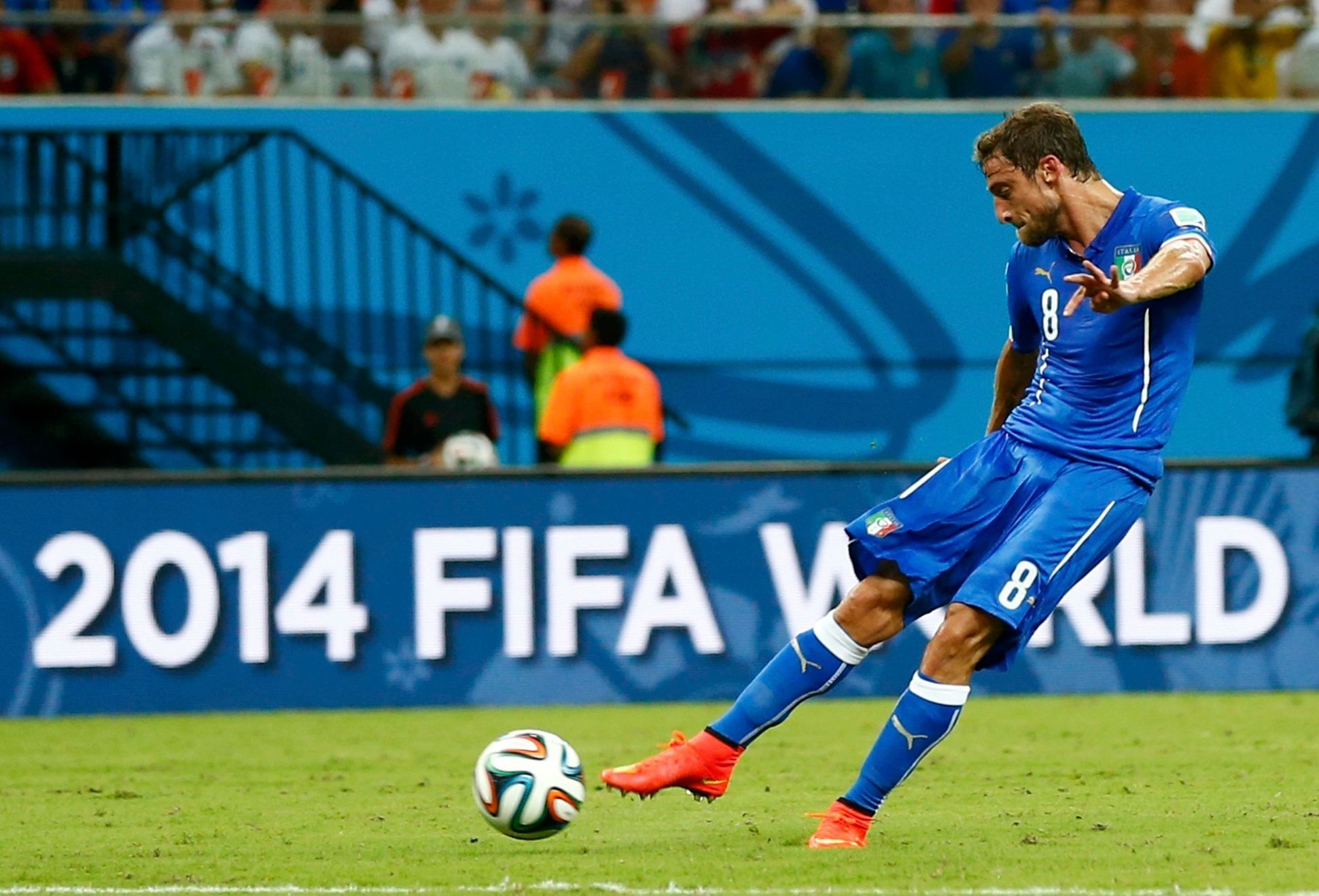 Italy's Claudio Marchisio scores a goal during their 2014 World Cup Group D soccer match against England at the Amazonia arena in Manaus