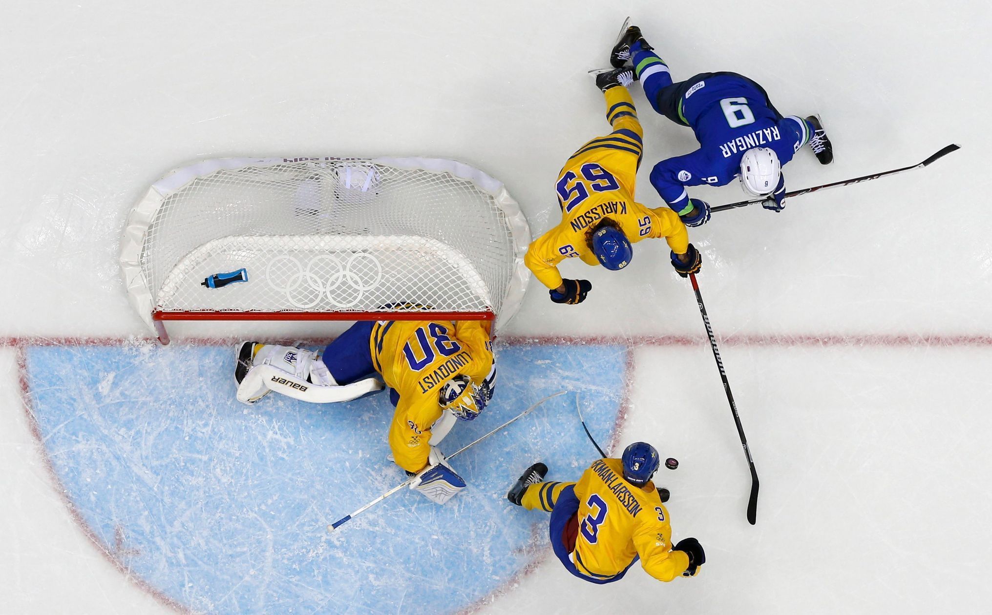 Soči 2014: Švédsko - Slovinsko, Razingar, Karlsson, Larrson (hokej, muži, čtvrtfinále 1)