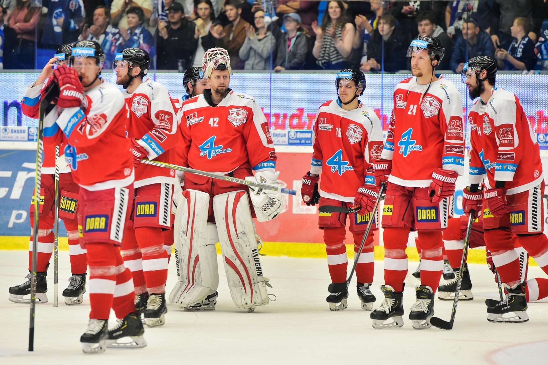 Hokejisté Olomouce po vyřazení s Plzní ve čtvrtfinále play off hokejové Tipsport extraligy 2018/19