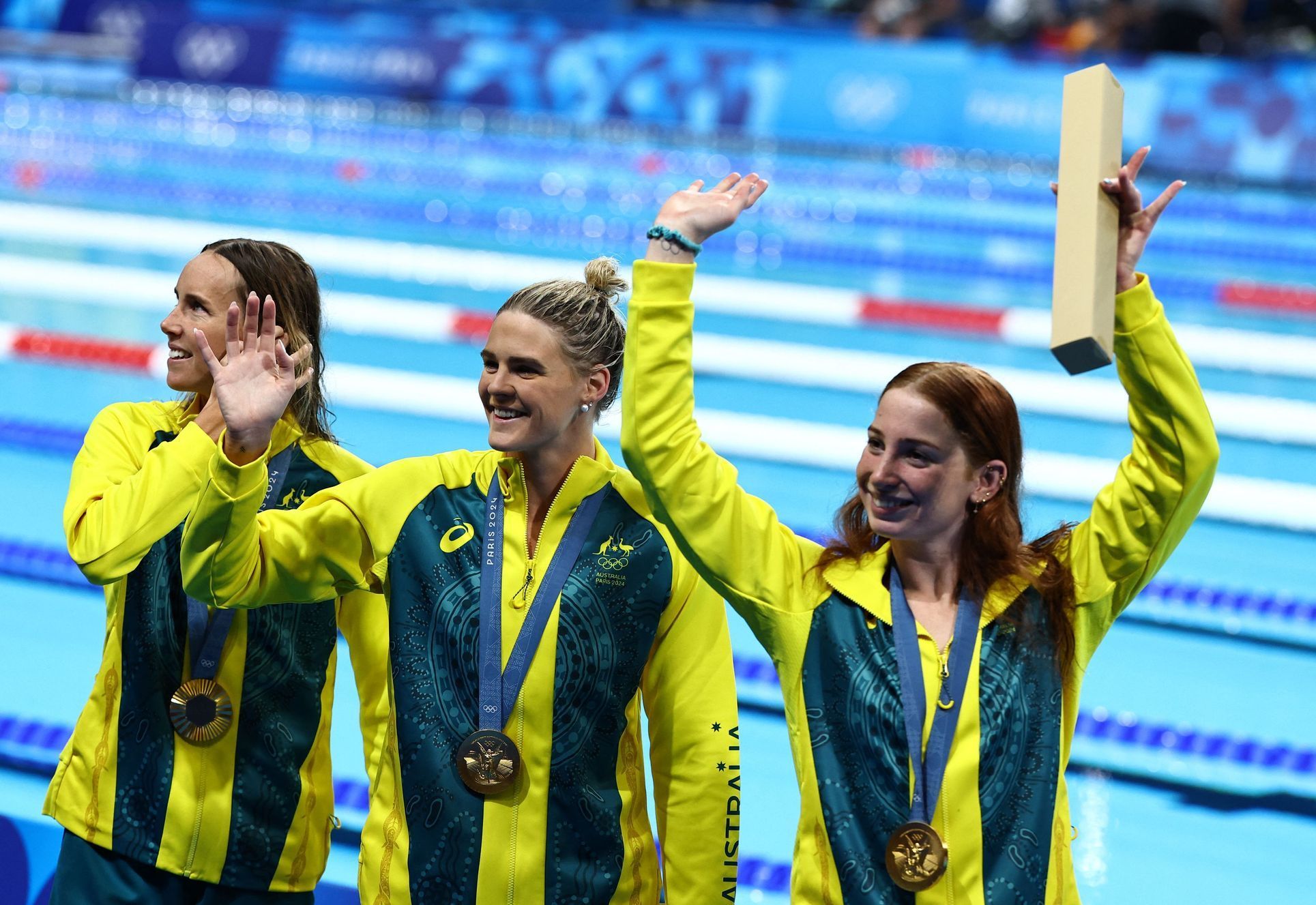 Swimming - Women's 4x100m Free Relay Victory Ceremony