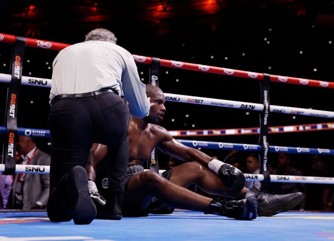 Boxing - Oleksandr Usyk v Daniel Dubois - Undisputed World Heavyweight Title - BoxPark Wembley, London, Britain - July 19, 2025 Daniel Dubois looks dejected after losing