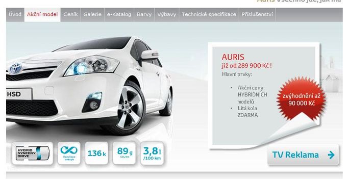 Automobilka v reklamě lhala: Skutečná cena hybridní Toyoty Auris je mnohem vyšší.