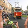 Průvod tramvají, tramvaj, trať Jablonec nad Nisou - Liberec, loučení, rozchod kolejí 1000 milimetrů, šotouš