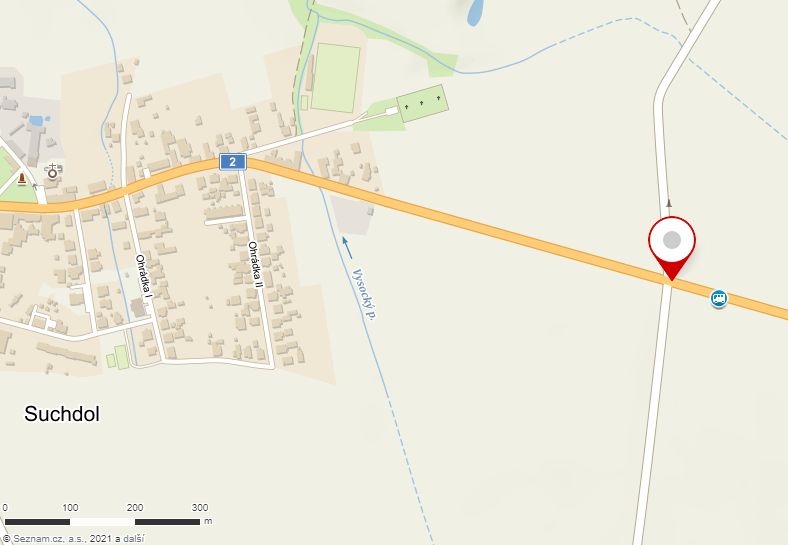 Mapa nehodových míst I/2 Suchdol