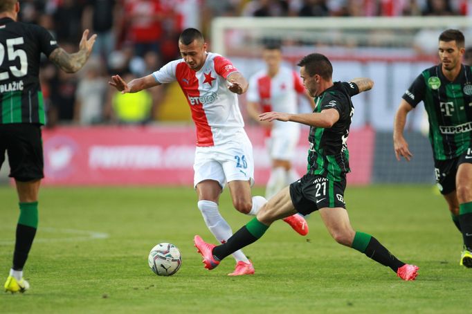 Ivan Schranz a Endre Botka v odvetě 3. předkola LM Slavia - Ferencváros