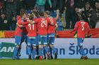 Radost hráčů Viktorie v zápase první ligy Plzeň - Slavia.