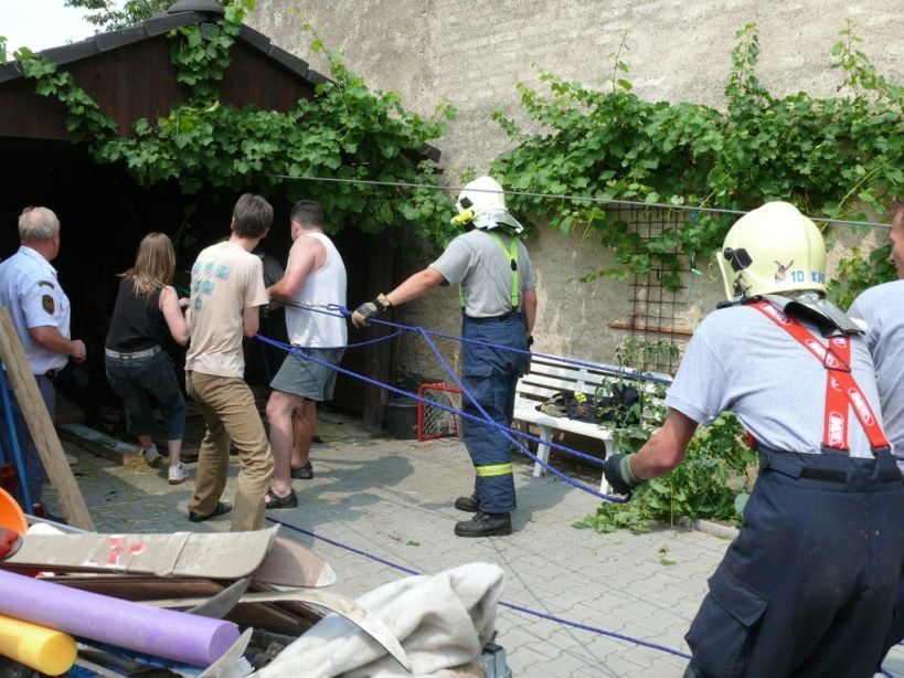 Hasiči vytahovali koně z betonové jámy