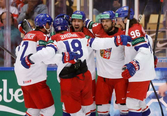 Češi slaví gól v zápase MS 2025 Česko - Švýcarsko