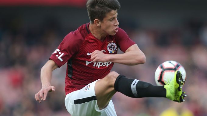 L-R Simon Deli (Sparta) and Adam Hlozek (Slavia) in action during the Czech  first soccer league, Stock Photo, Picture And Rights Managed Image. Pic.  CKP-P201904140508501