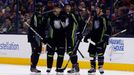 Jan 25, 2015; Columbus, OH, USA; Team Foligno forward Radim Vrbata (17) of the Vancouver Canucks celebrates with teammates after scoring a goal in the first period in the