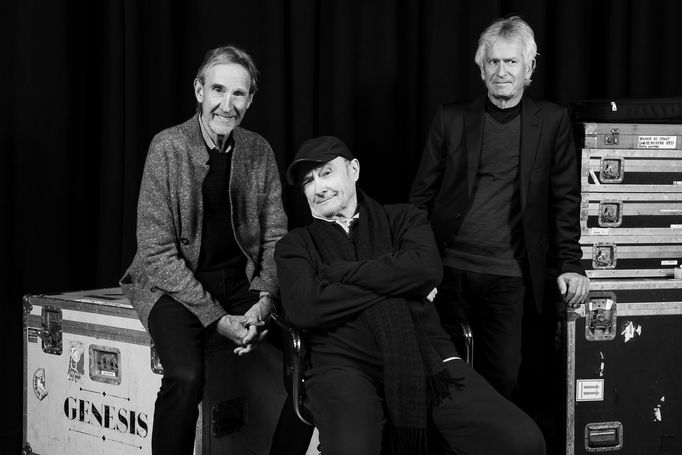 Tony Banks, Phil Collins a Mike Rutherford při zkouškách na nové turné Genesis.