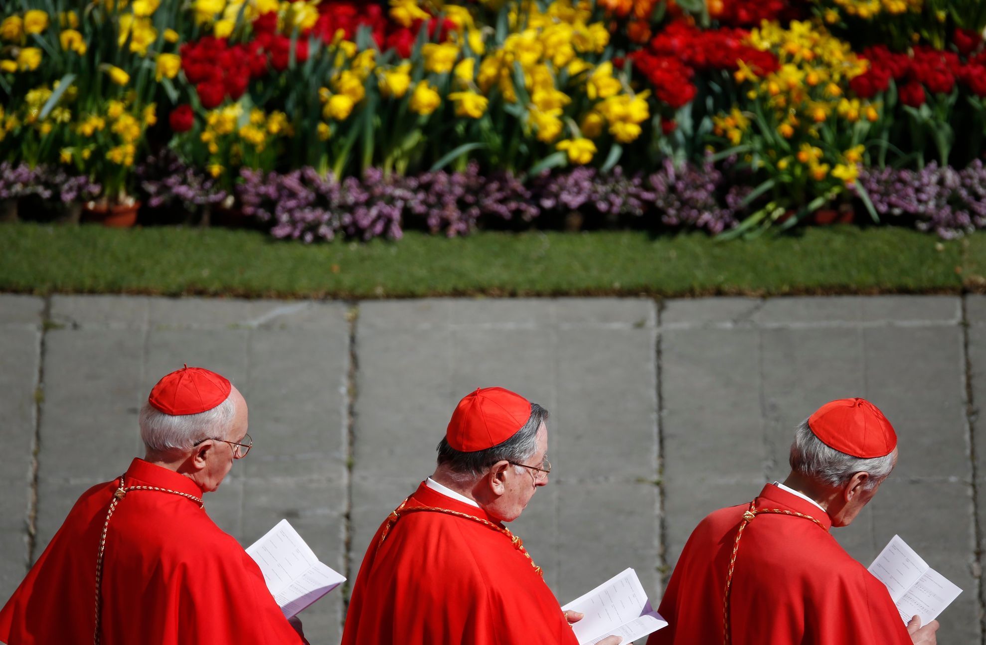 Cardinals attend the Easter Mass led by Pope Francis in Saint Peter's Square at the Vatican