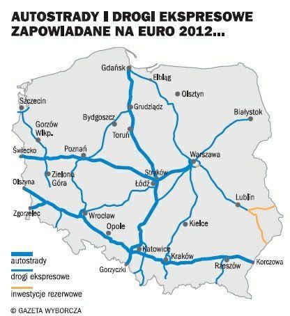 Plánované dálnice pro fotbalové Euro 2012 v Polsku