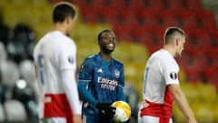 Nicolas Pépé slaví gól v odvetě čtvrtfinále Evropské ligy Slavia - Arsenal