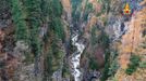 An aerial view showing part of a road which has been swept away in the Veneto region, northeastern Italy.