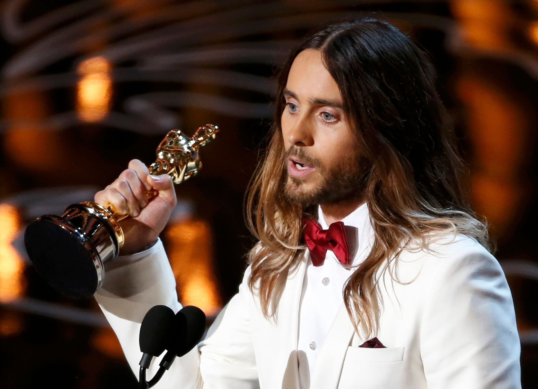 Leto, best supporting actor winner for his role in &quot;Dallas Buyers Club&quot;, speaks on stage at the 86th Academy Awards in Hollywood