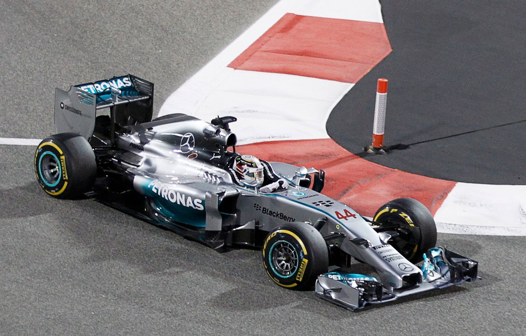Mercedes Formula One driver Lewis Hamilton of Britain drives during the Bahrain F1 Grand Prix at the Bahrain International Circuit (BIC) in Sakhir