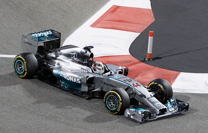 Mercedes Formula One driver Lewis Hamilton of Britain drives during the Bahrain F1 Grand Prix at the Bahrain International Circuit (BIC) in Sakhir, south of Manama April