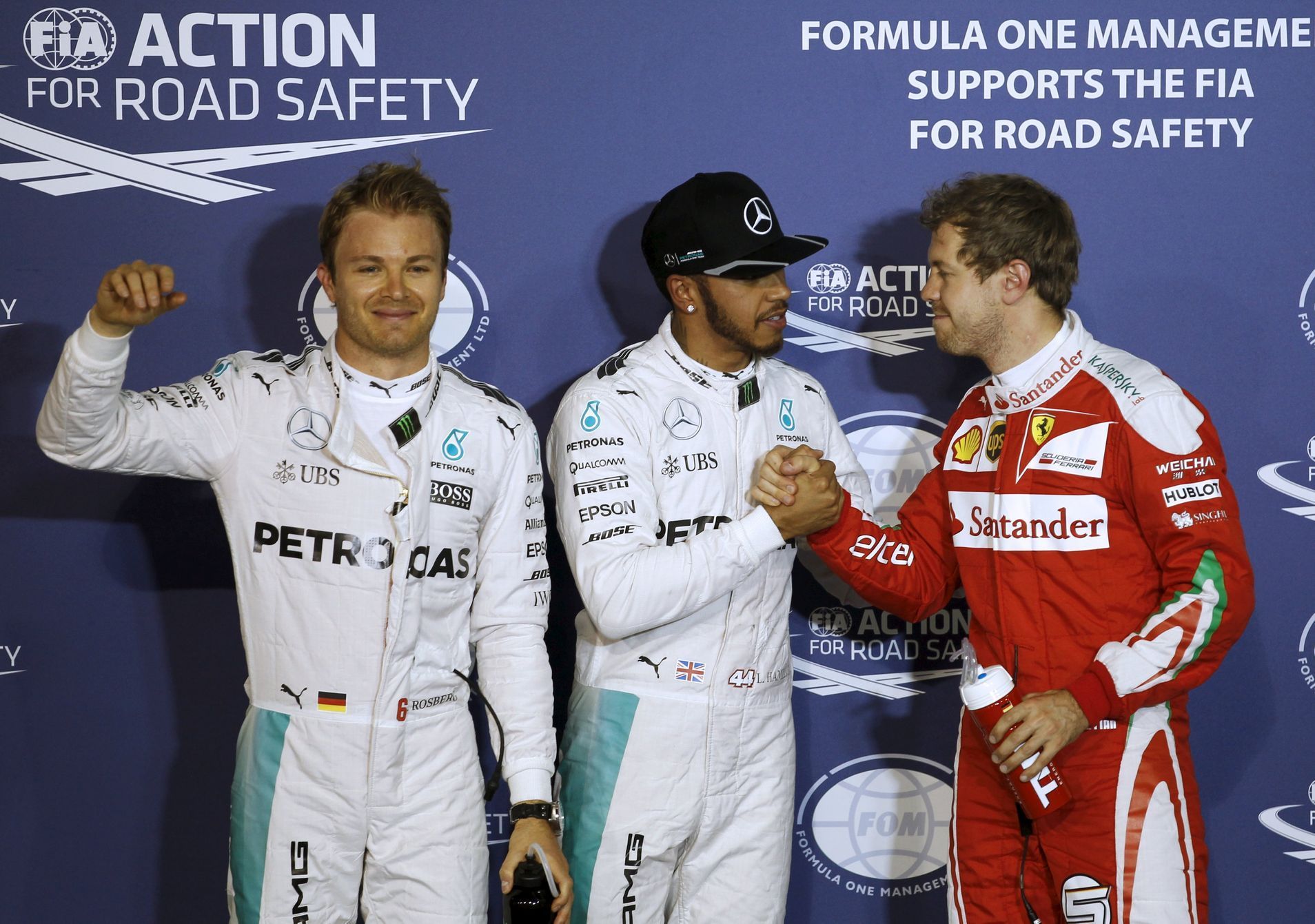 F1 2016, VC Bahrajnu: Nico Rosberg, Lewis Hamilton a Sebastian Vettel
