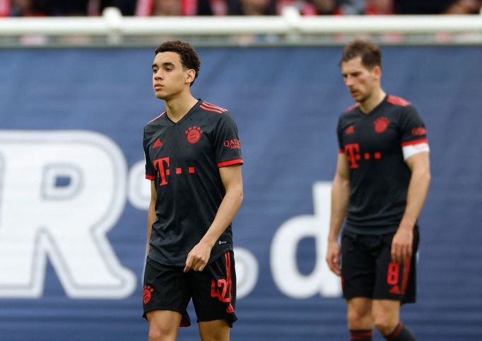 Soccer Football - Bundesliga - 1. FSV Mainz 05 v Bayern Munich - MEWA Arena, Mainz, Germany - April 22, 2023  Bayern Munich's Jamal Musiala looks dejected after the match