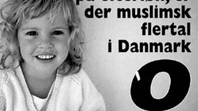 Volební plakát Dánské lidové strany hlásá, že až půjde tato dívka do důchodu, budou muslimové tvořit většinu obyvatel Dánska.