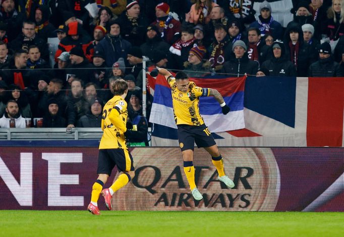 Lautaro Martinez slaví gól  v zápase LM Sparta Praha - Inter Milán