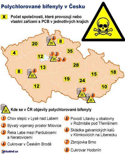 Mapa Polychlorované bifenyly v ČR