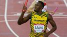 Usain Bolt slaví triumf ve štafetě na Hrách Commonwealthu 2014