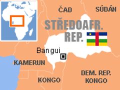 Mapa Středoafrické republiky.