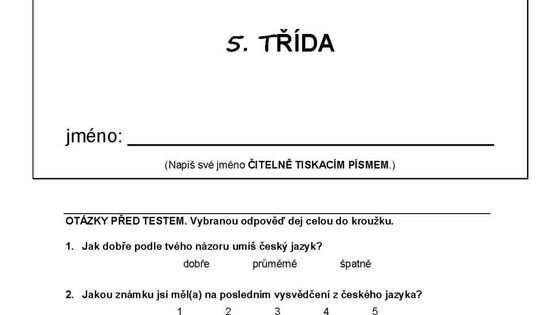 Kompletní zadání otázek pilotního testování žáků 5. a 9. tříd