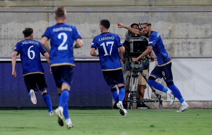 Soccer Football - Nations League - League C - Group 2 - Cyprus v Kosovo - AEK Arena, Lamaca, Cyprus - September 9, 2024 Kosovo's Albion Rrahmani celebrates scoring their