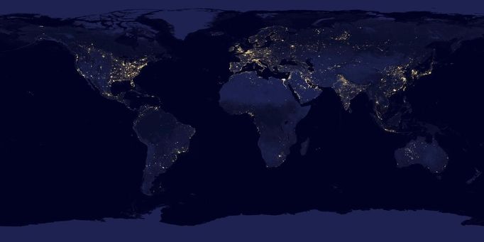 Lights across the earth are pictured in this NASA handout satellite image obtained by Reuters December 5, 2012. This new image of the Earth at night is a composite assembled from data acquired by the Suomi National Polar-orbiting Partnership (Suomi NPP) satellite over nine days in April 2012 and thirteen days in October 2012. It took 312 orbits and 2.5 terabytes of data to get a clear shot of every parcel of Earth�s land surface and islands. REUTERS/NASA/Handout. (UNITED STATES - Tags: ENVIRONMENT SCIENCE TECHNOLOGY) THIS IMAGE HAS BEEN SUPPLIED BY A THIRD PARTY. IT IS DISTRIBUTED, EXACTLY AS RECEIVED BY REUTERS, AS A SERVICE TO CLIENTS. FOR EDITORIAL USE ONLY. NOT FOR SALE FOR MARKETING OR ADVERTISING CAMPAIGNS