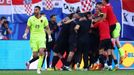 Albánci slaví vyrovnání v zápase Eura 2024 Chorvatsko - Albánie