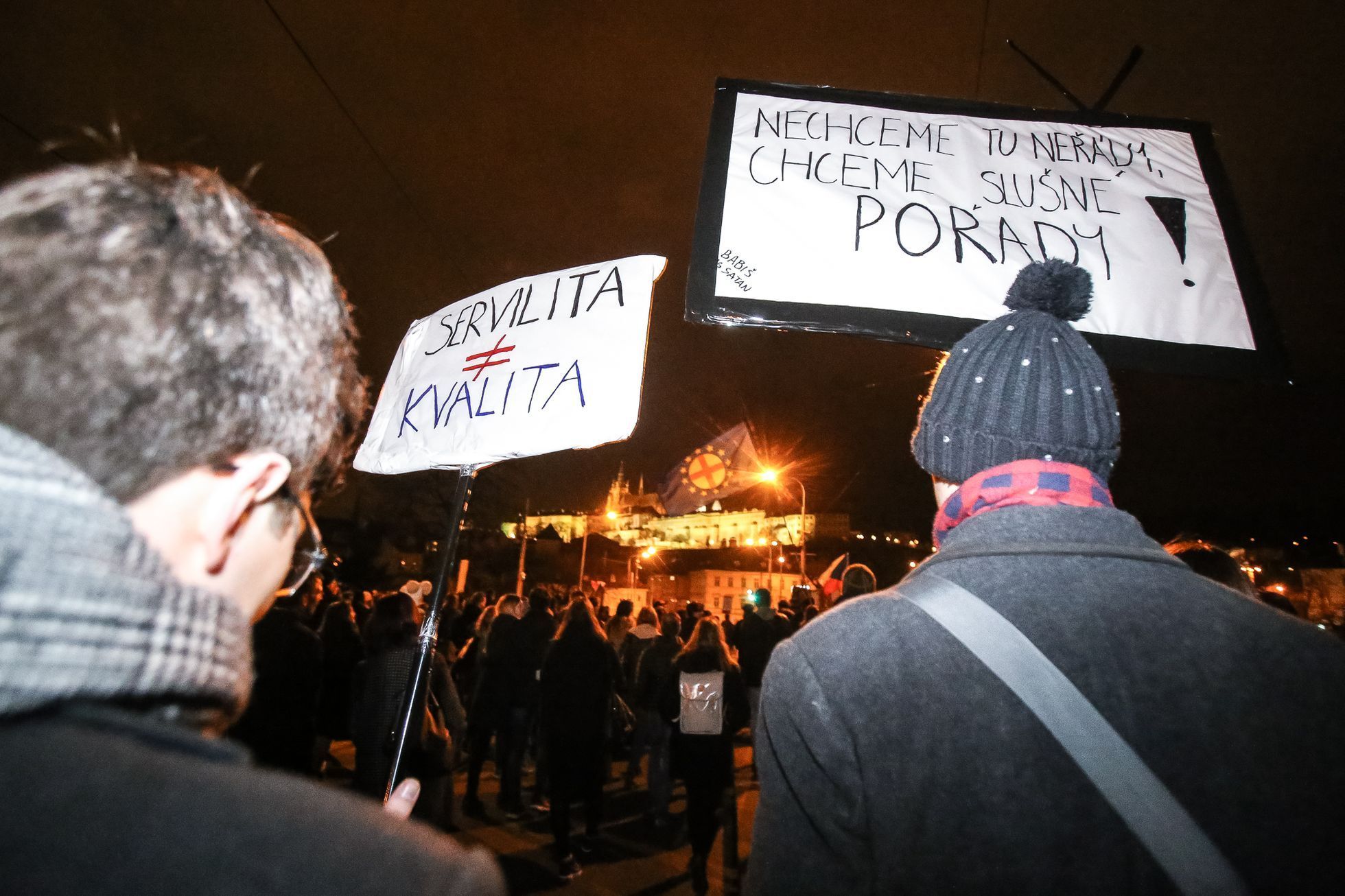 Oslava inaugurace Zemana a demonstrace za svobodná média na Václavském náměstí, Praha, 15.3.2018