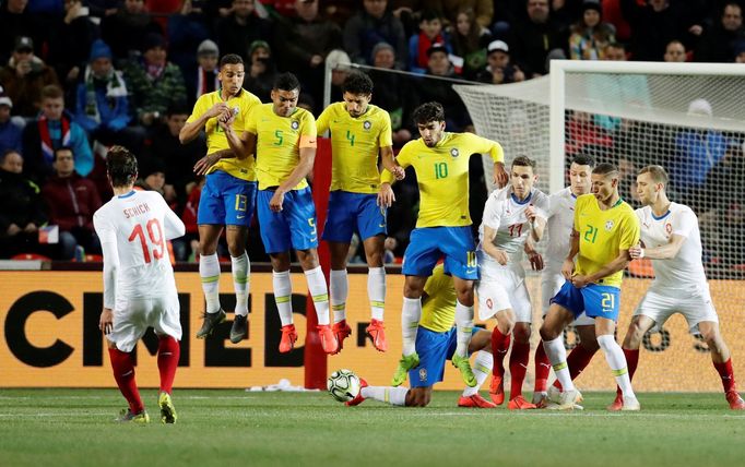 Patrik Schick v přátelském zápase Česko - Brazílie.