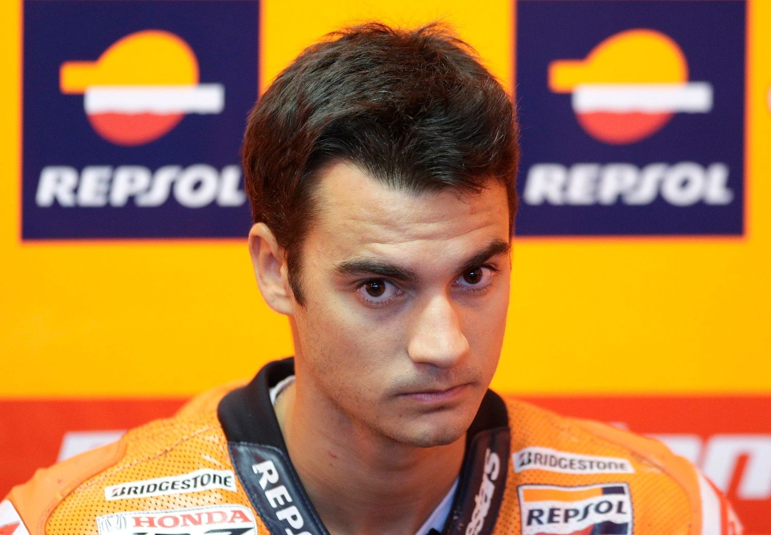 Španělský motocyklista Hondy Dani Pedrosa během tréninku Velké ceny San Marina 2012 v MotoGP.