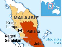 Zatopené oblasti na jihu Malajského poloostrova: provincie Džohor, Malacca, Pahang a Negeri Sembilan