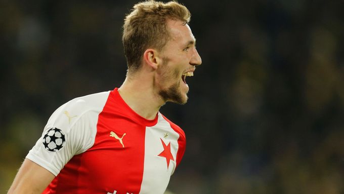 Tomáš Souček slaví gól v zápase LM Borussia Dortmund - Slavia