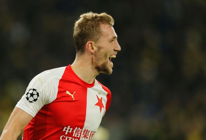 Tomáš Souček slaví gól v zápase LM Borussia Dortmund - Slavia