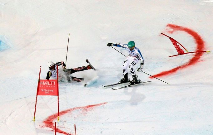 MS ve sjezdovém lyžování Schladming - týmová soutěž paralelní slalom (Zubčič a Neureuther).