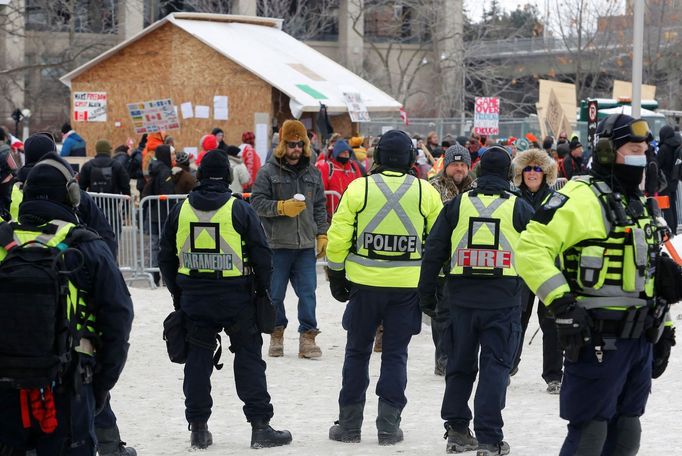 Protesty v Kanadě, únor 2022.