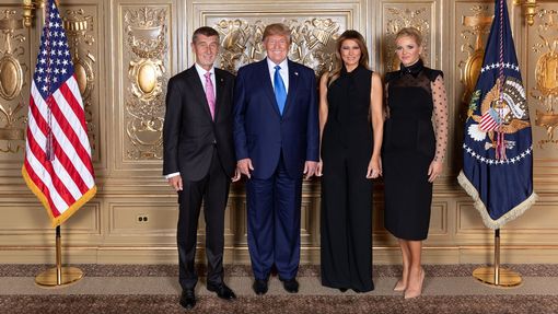 Andrej Babiš se svou ženou Monikou na recepci pořádané Donaldem Trumpem