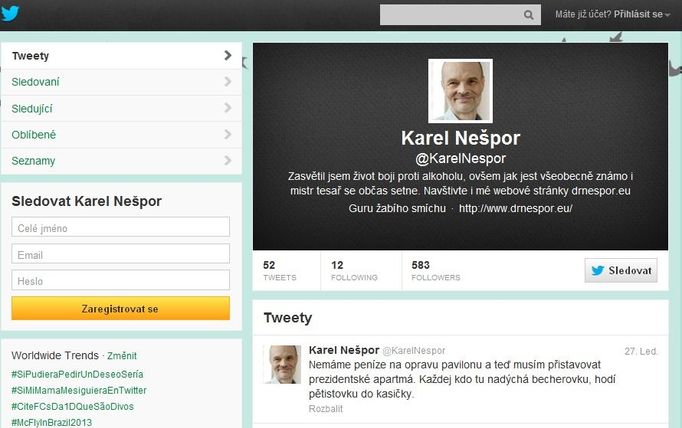 Falešný profil primáře Karla Nešpora na Twitteru.